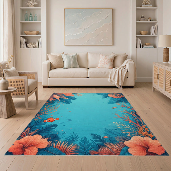 Tropical Reef Fish Washable Area Rug