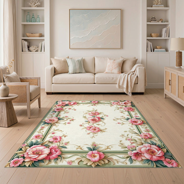 Pink Vintage Floral Area Rug