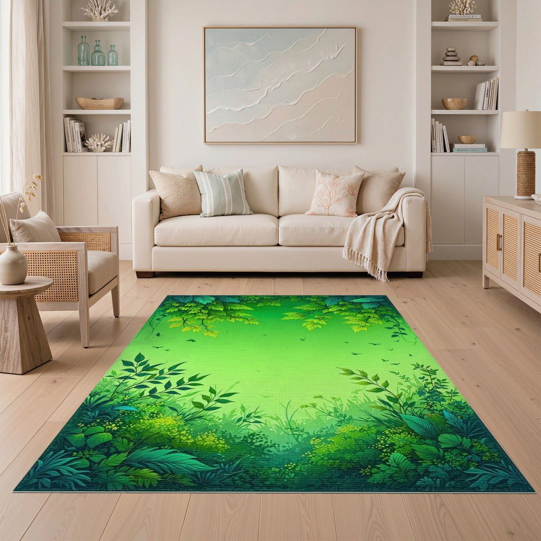 Lush Green Foliage Washable Area Rug