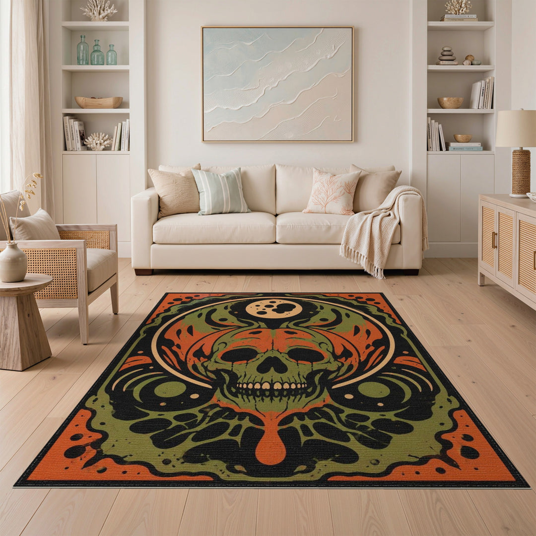 Skull Flame Pumpkin Area Rug