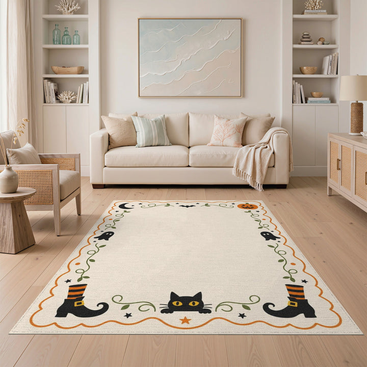 Halloween Black Cat Pumpkin Kids Rug