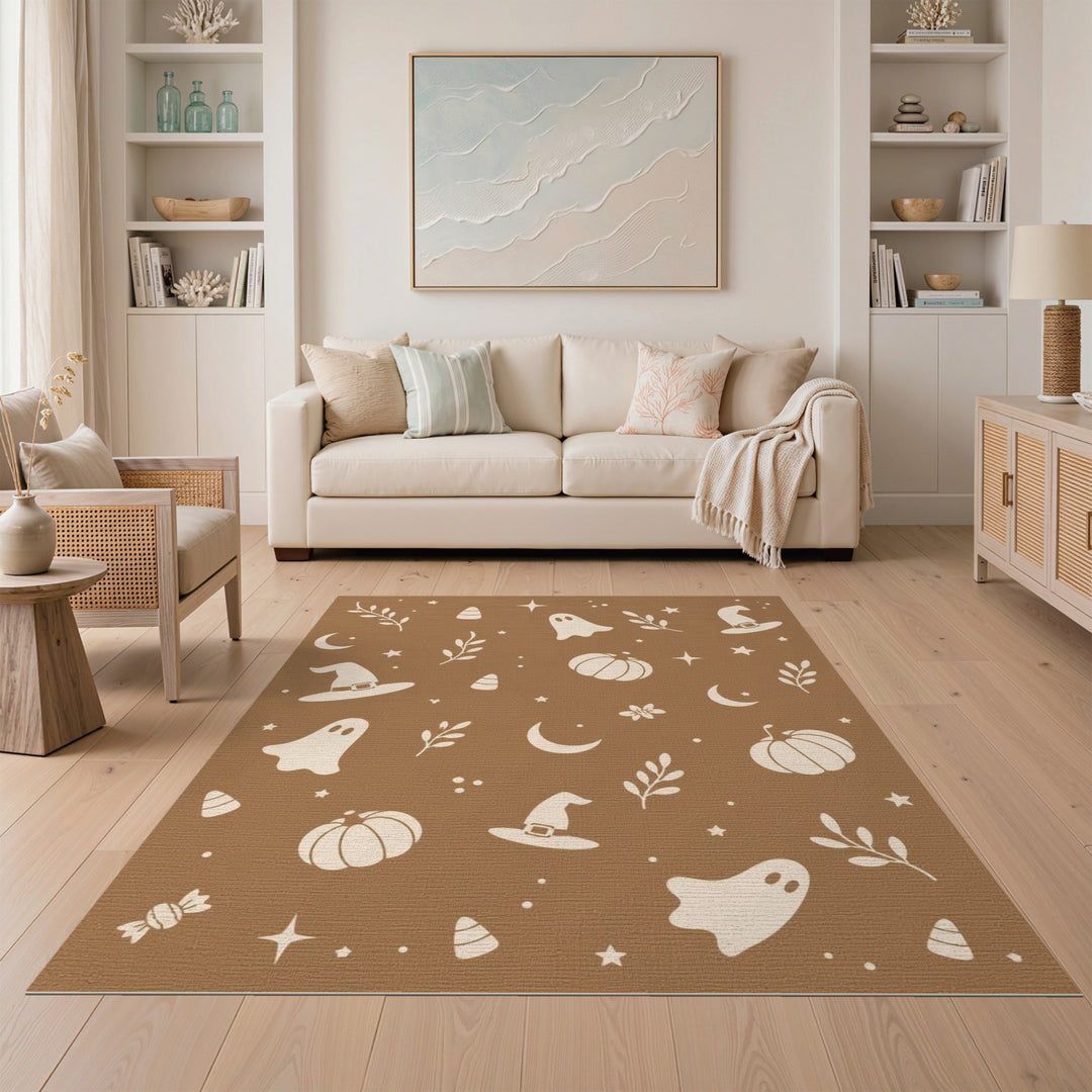 Brown Halloween Ghost Pumpkin Kids Area Rug