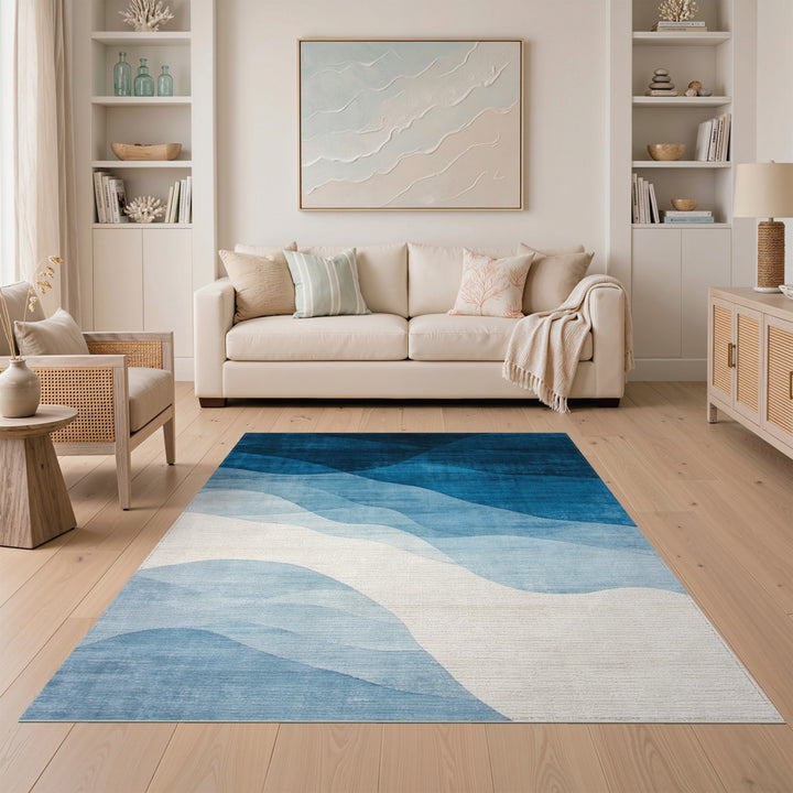Blue Wave Abstract Area Rug