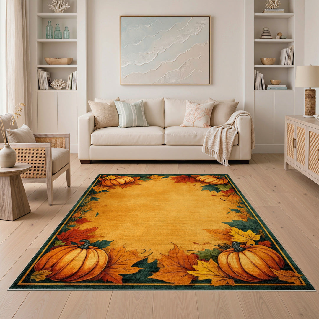 Autumn Orange Autumn Pumpkin Harvest Area Rug