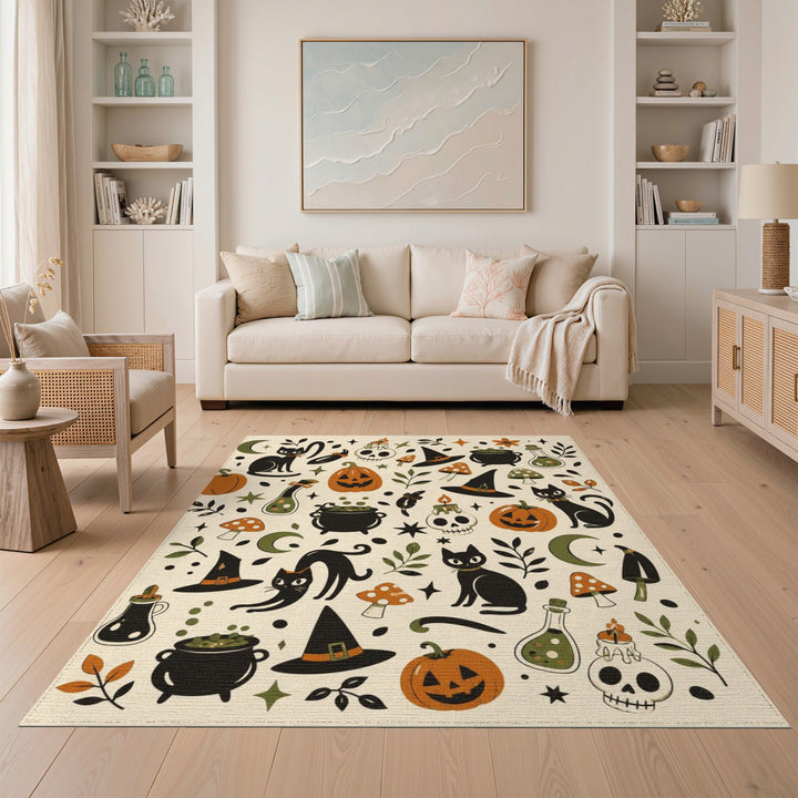 Halloween Cats Pumpkin Washable Area Rug