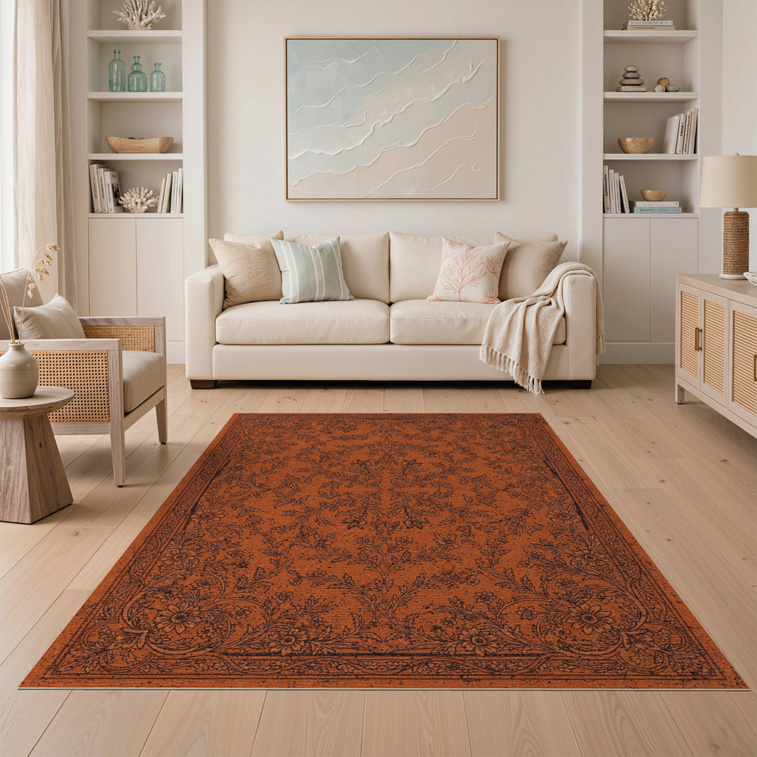Orange Floral Vintage Area Rug
