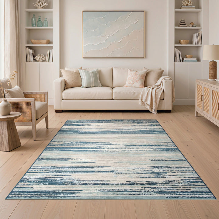 Blue Teal Abstract Stripe Area Rug