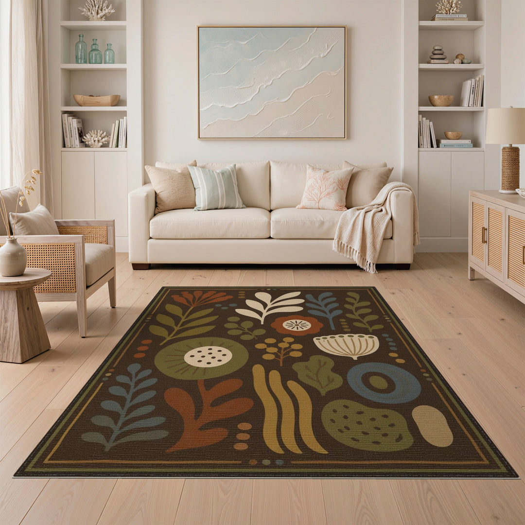 Boho Floral Brown Area Rug