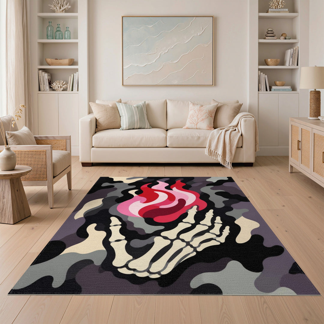 Skeleton Flame Camo Area Rug