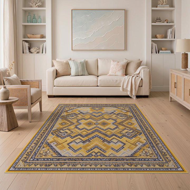 Yellow Geometric Chevron Area Rug
