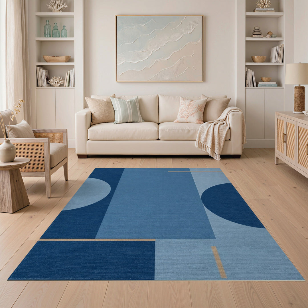 Blue and Teal Blue Geometric Circle Area Rug