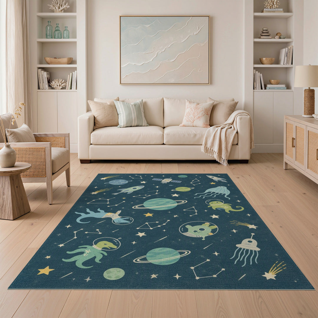 Kids Cartoon Space Animals Area Rug