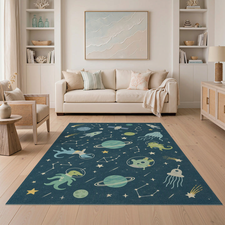 Kids Cartoon Space Animals Area Rug
