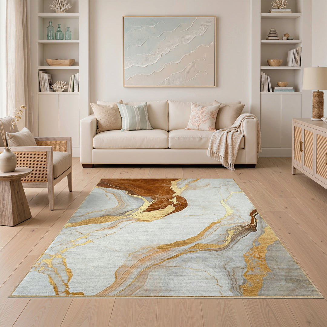 Brown Marble Gold Abstract Area Rug