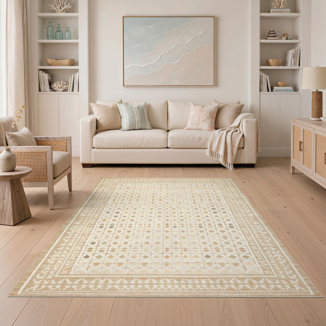 Beige Geometric Diamond Area Rug