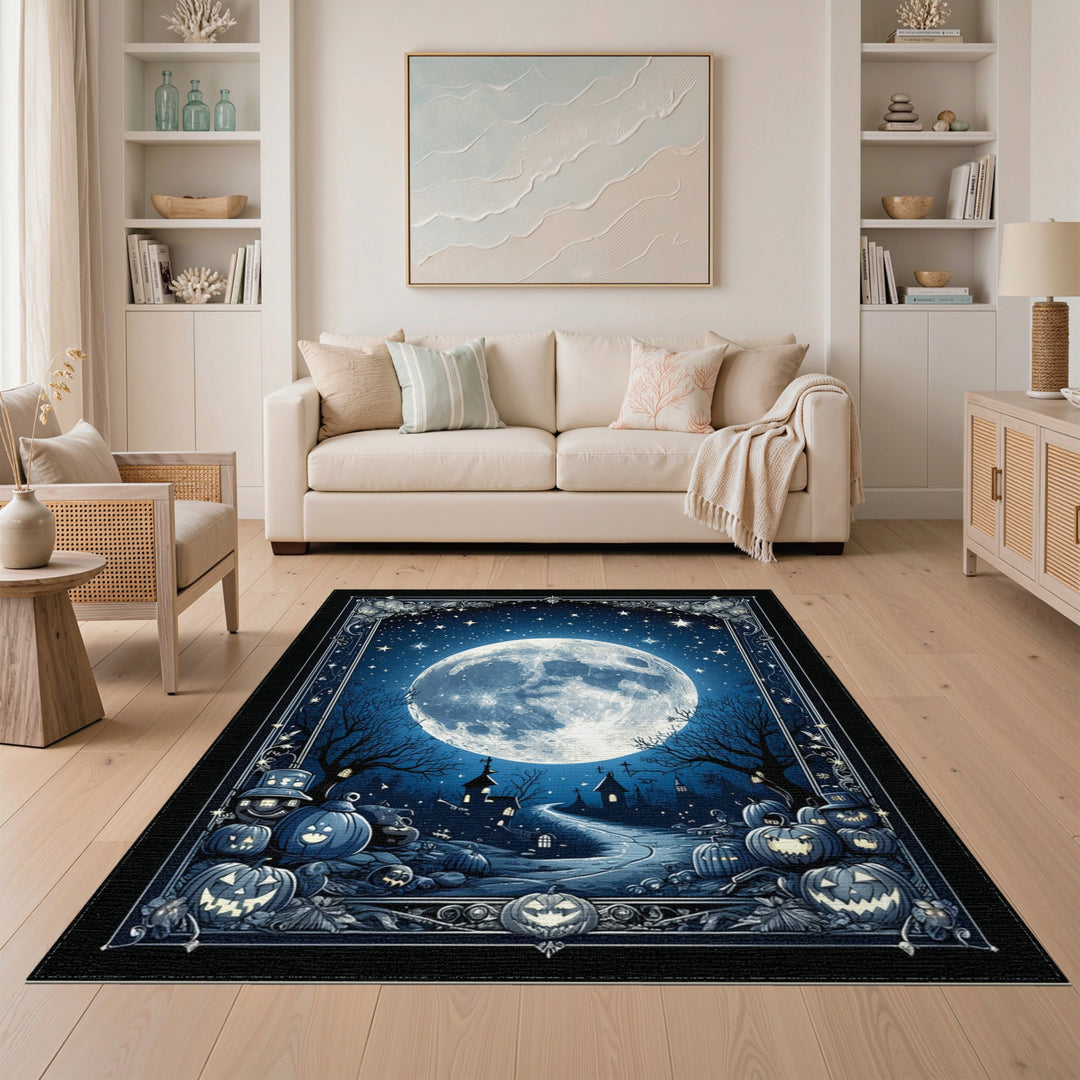 Moonlit Pumpkin Halloween Area Rug