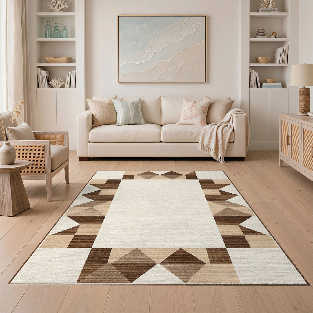 Geometric Brown Tan Border Area Rug