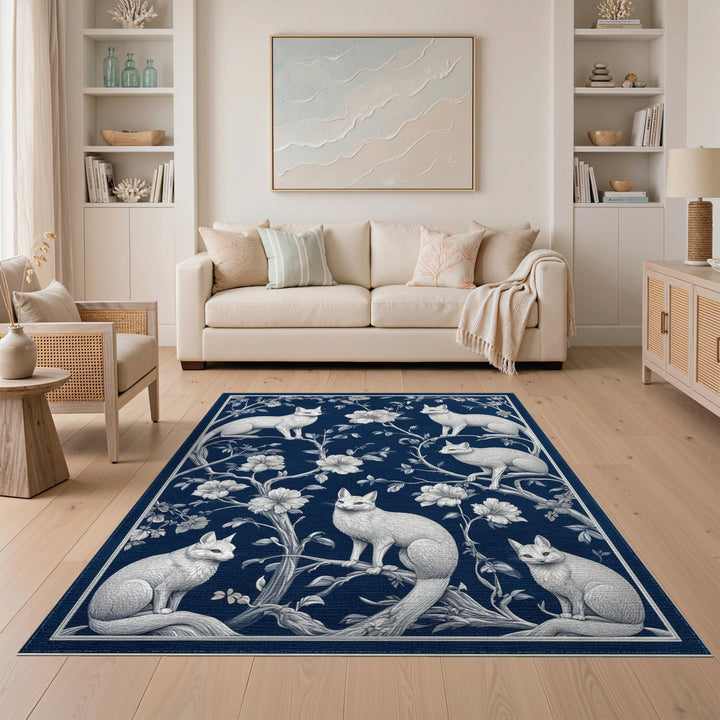 Navy Fox Floral Area Rug