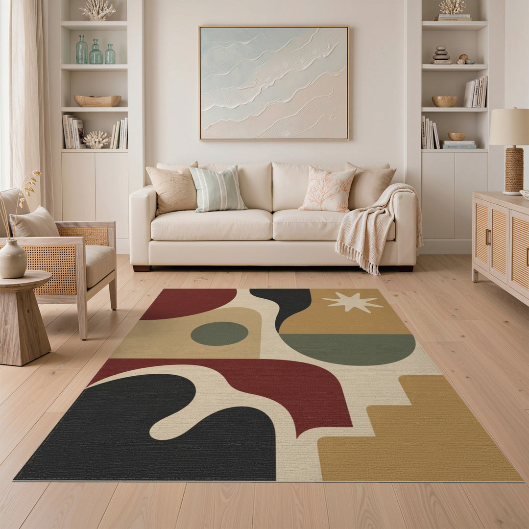 Geometric Abstract Area Rug in Brown Tan