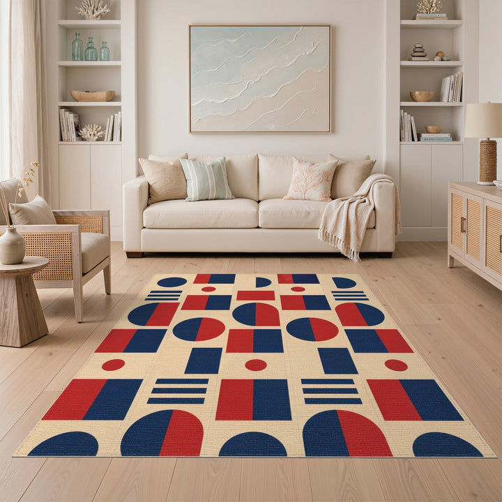 Bold Red Navy Geometric Area Rug