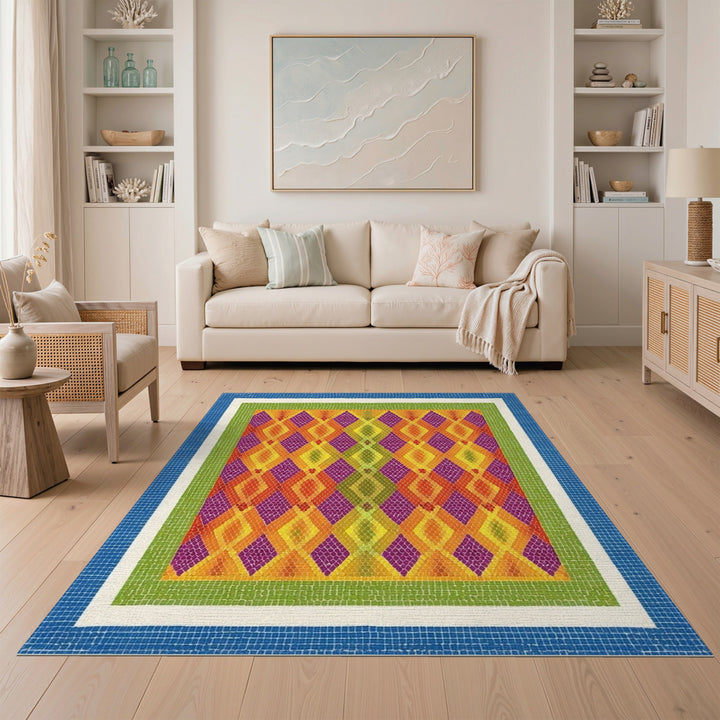 Vibrant Multi-Color Diamond Mosaic Area Rug