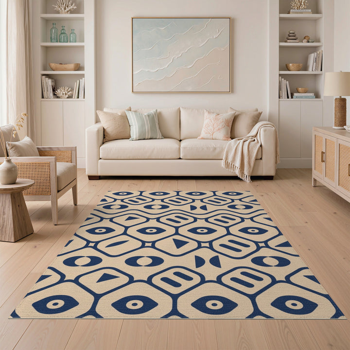 Beige Navy Geometric Eye Area Rug