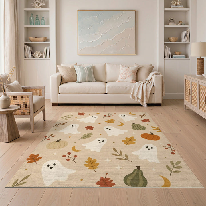 Ghost and Pumpkin Halloween Washable Area Rug