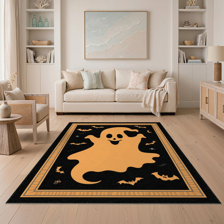 Kids Cartoon Orange Ghost Halloween Area Rug