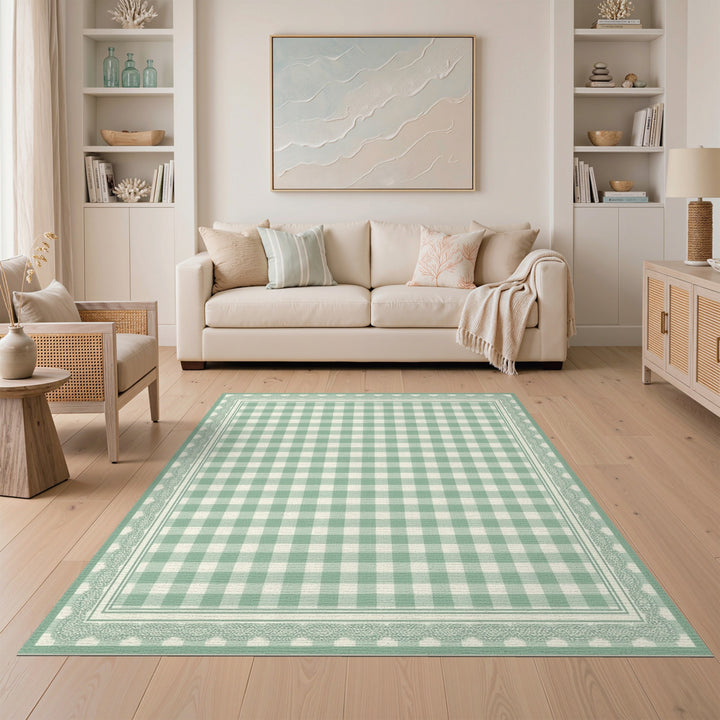Sage Green Gingham Checkered Area Rug