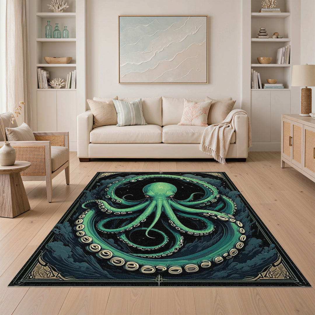 Green Octopus Swirl Area Rug