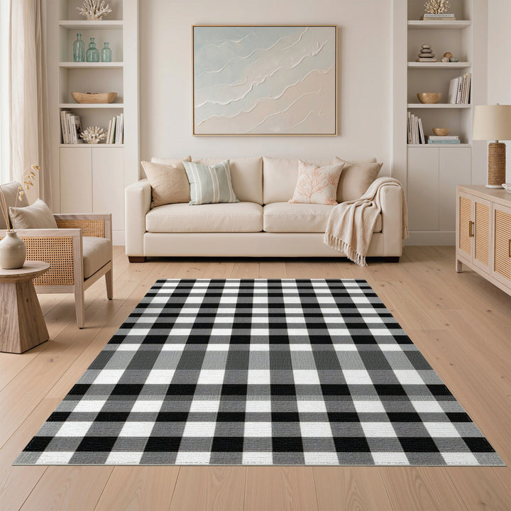Geometric Modern Black and White Checkered Geometric Area Rug