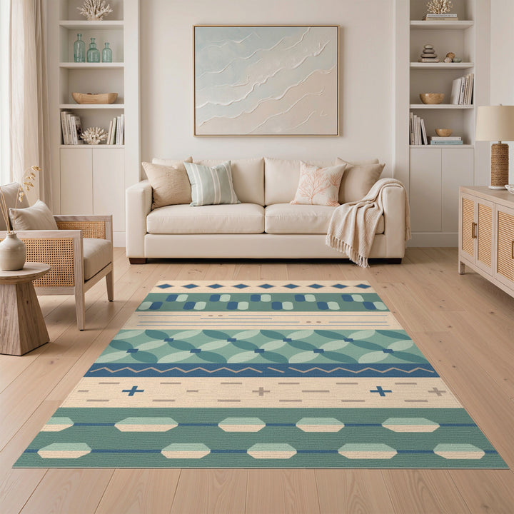 Blue Teal Geometric Area Rug