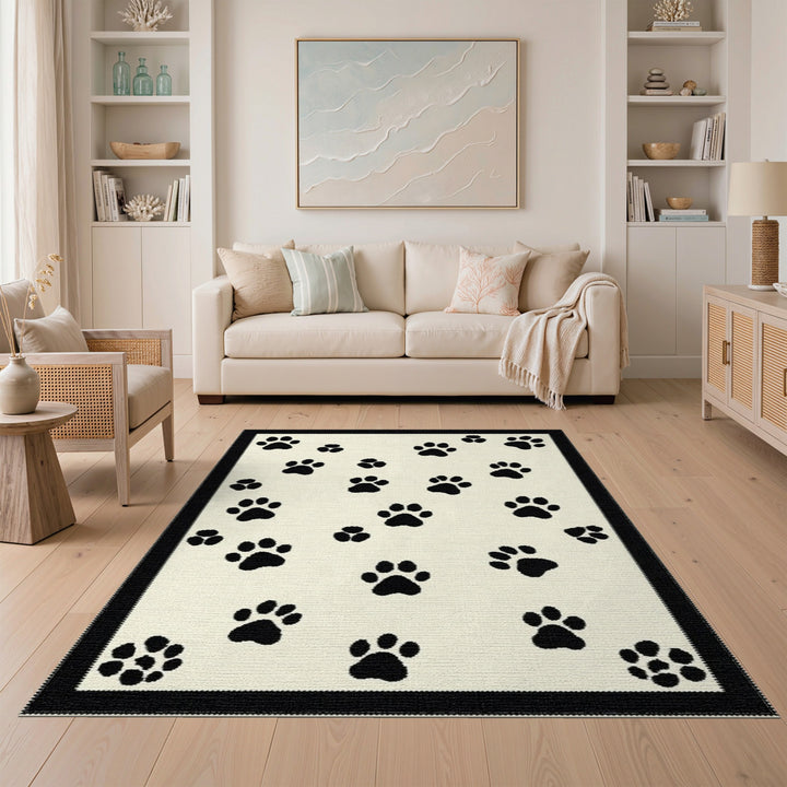 Black Paw Print Area Rug