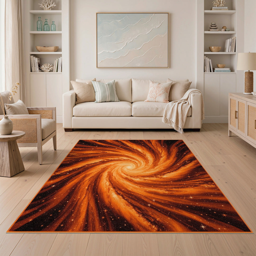 Orange Cosmic Swirl Area Rug