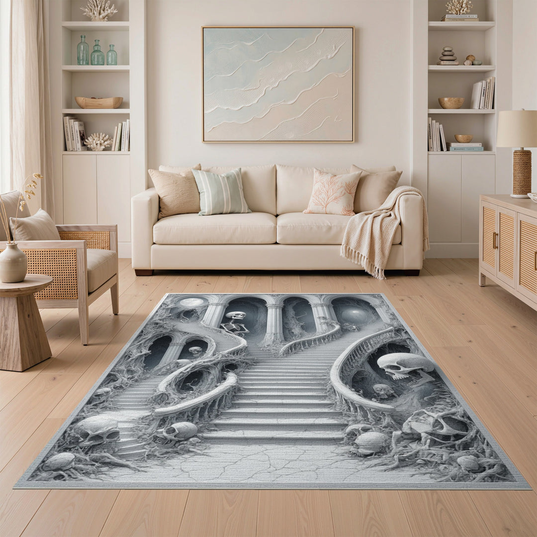 Gothic Skull Staircase Black White Area Rug