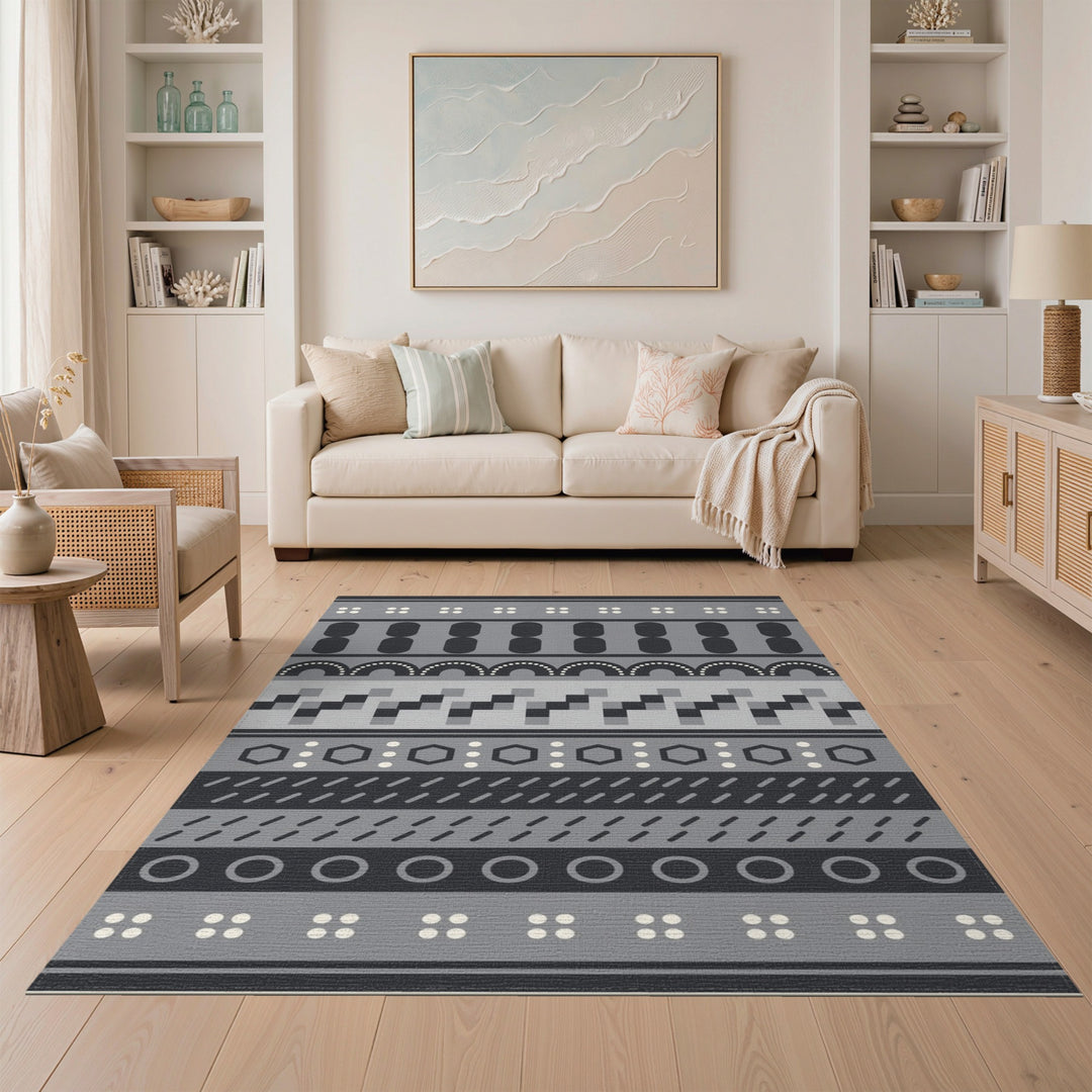 Grey Geometric Modern Area Rug