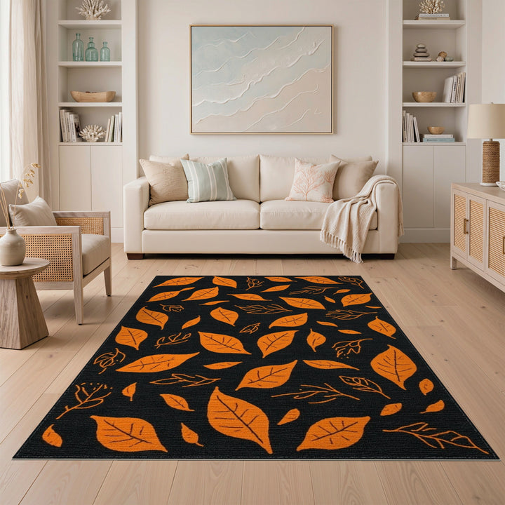 Orange Leaf Botanical Area Rug