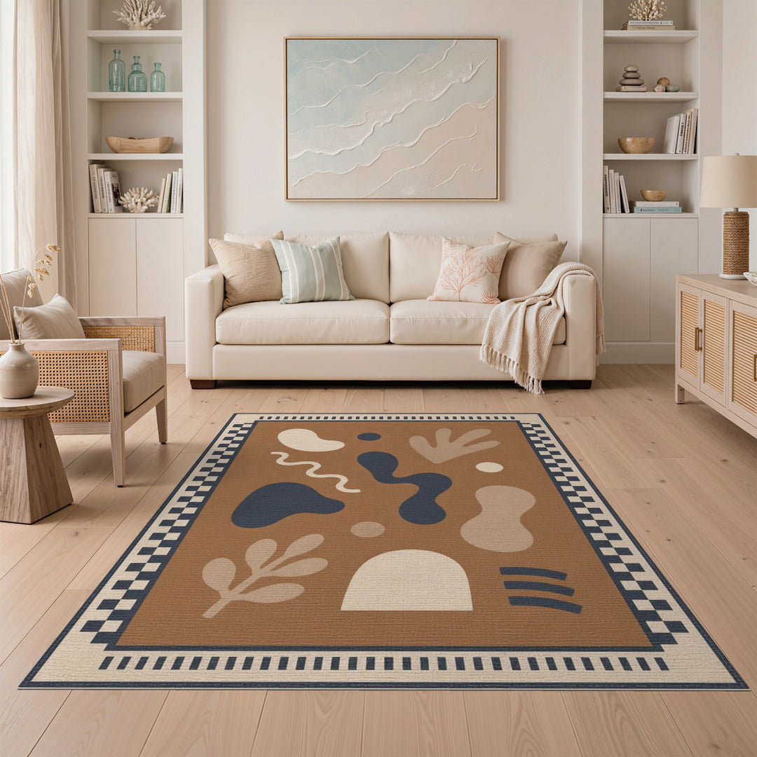 Brown and Tan Abstract Brown Area Rug