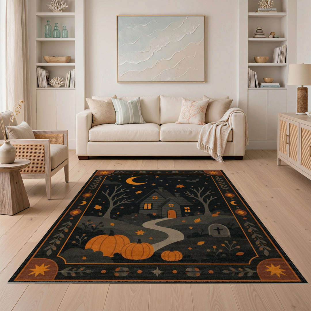 Haunted House Pumpkin Halloween Area Rug