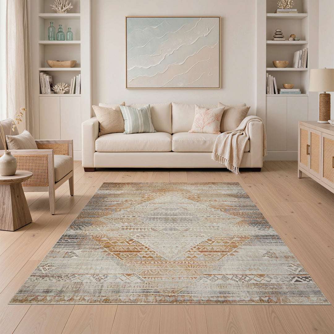 Beige Tribal Diamond Area Rug
