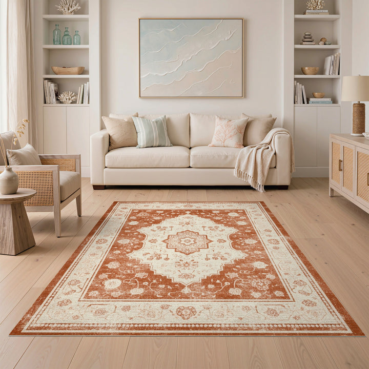 Red Floral Vintage Area Rug