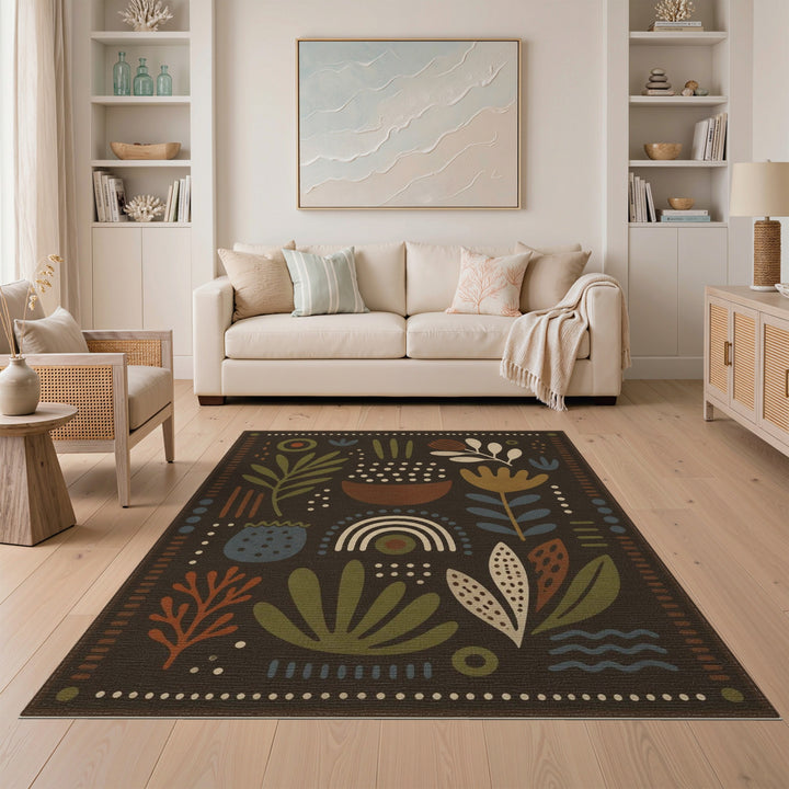 Boho Chic Abstract Botanical Area Rug