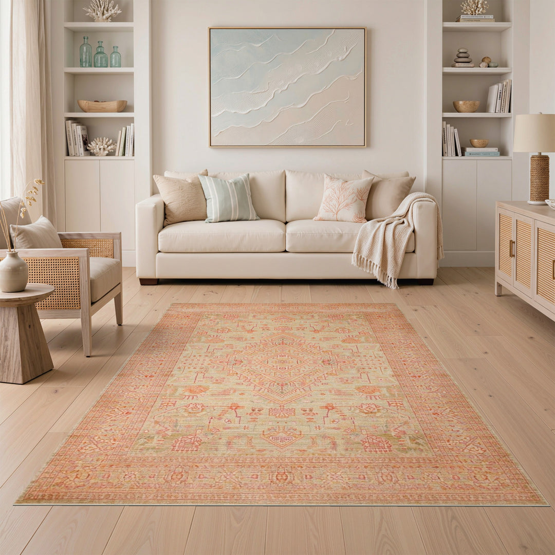 Mint Green Distressed Medallion Area Rug