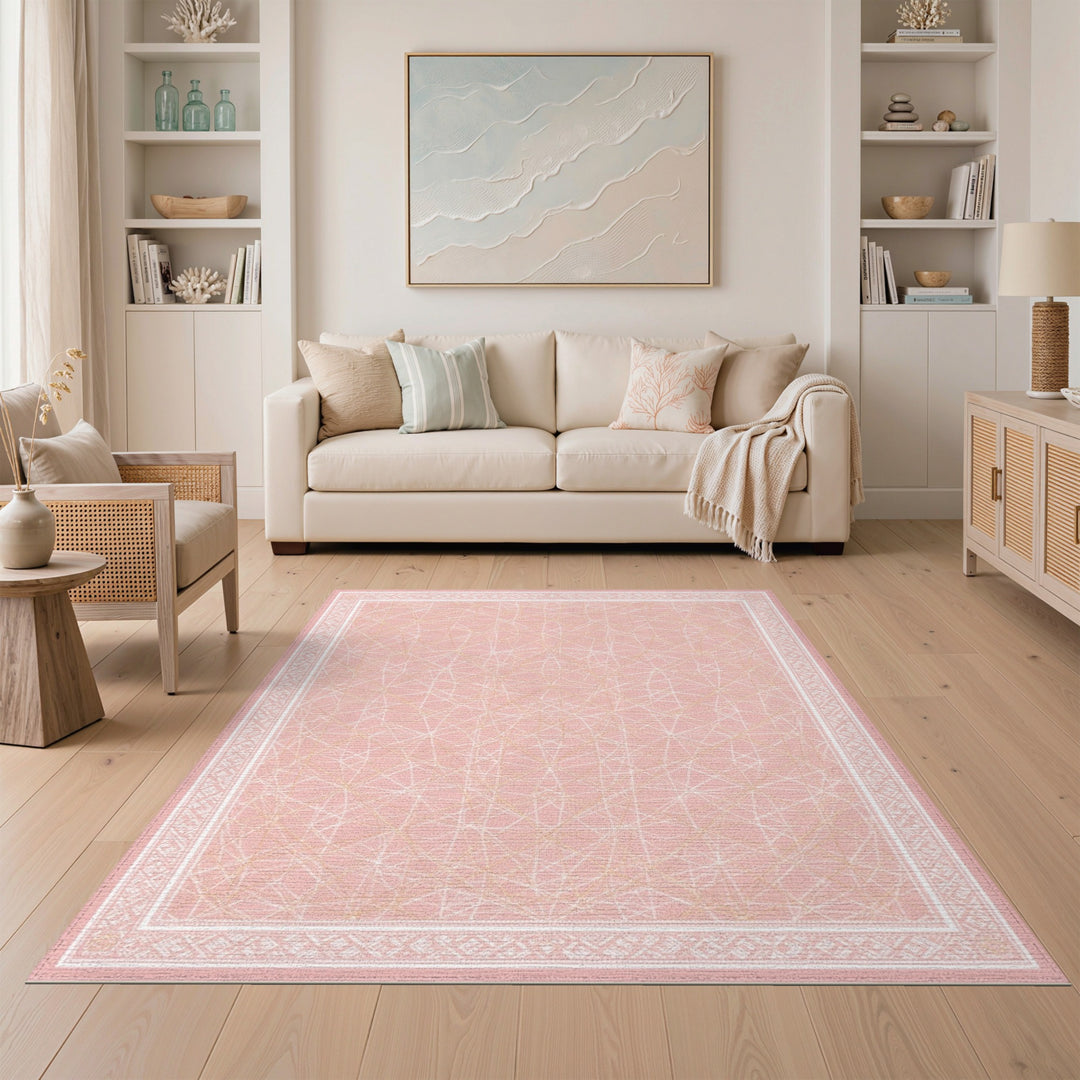 Pink Geometric Modern Blush Pink Geometric Area Rug