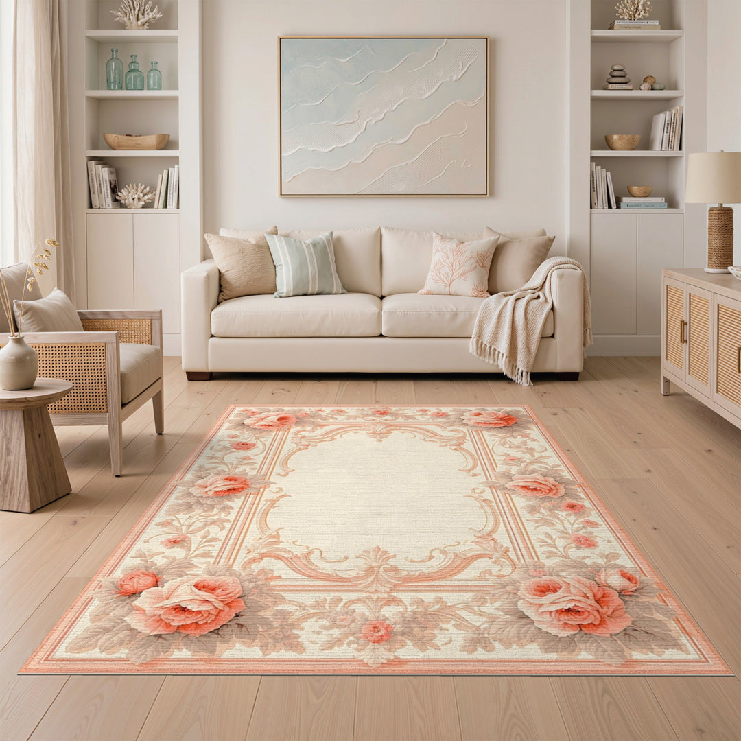Blush Pink Rose Ornate Vintage Rug
