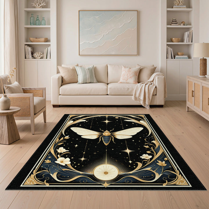 Golden Moth Celestial Area Rug