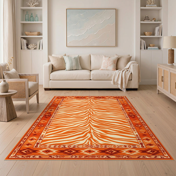 Orange Zebra Print Southwestern Area Rug