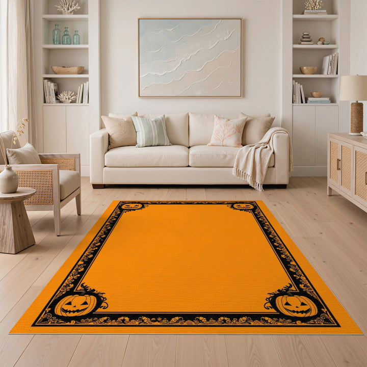 Orange Halloween Pumpkin Washable Area Rug