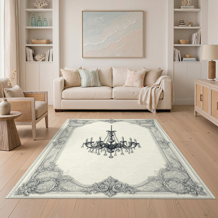 Black White Chandelier Vintage Area Rug