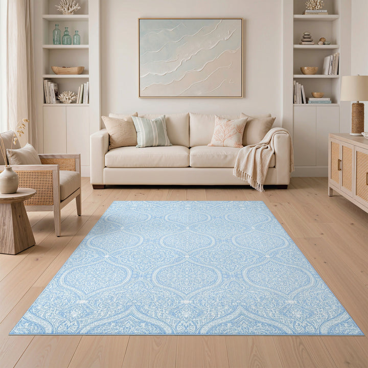 Blue and Teal Light Blue Floral Medallion Area Rug